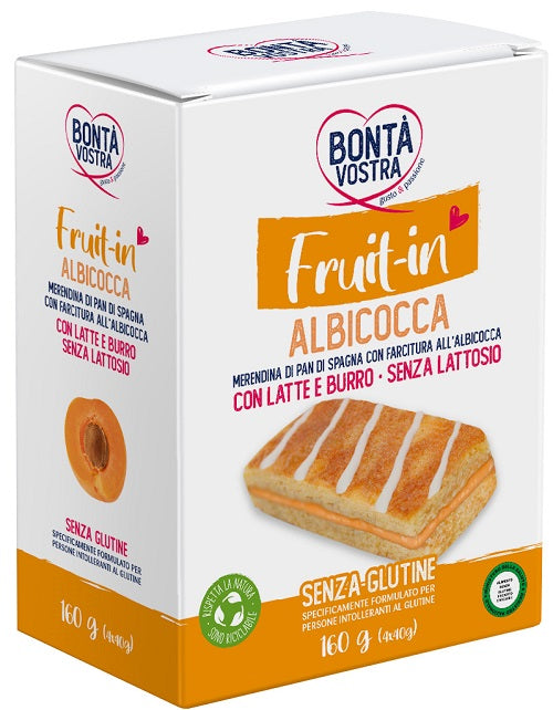 Bonta' Vostra Fruit In Merendina Di Pan Di Spagna Con Farcitura All'albicocca 4 Pezzi X 40 G - Lovesano