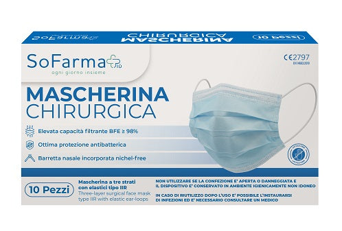 Mascherina Chirurgica High Protection Mask Colore Blu 10 Pezzi