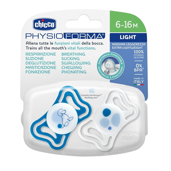 Chicco Succhietto Light Blu Silicone 6-16m 2 Pezzi