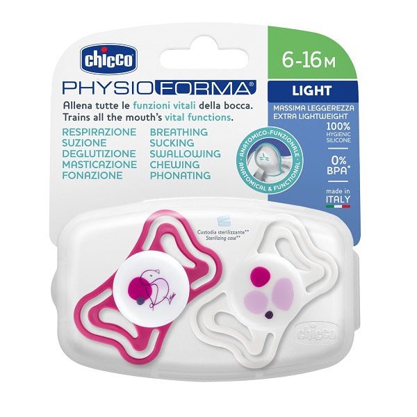 Chicco Succhietto Light Rosa Silicone 6-16m 2 Pezzi