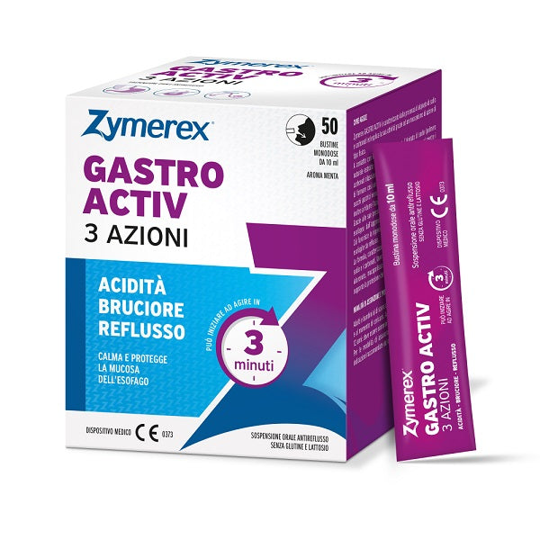 Zymerex Gastro Activ 3 Azioni 50 Bustine Da 10 Ml Aroma Menta Senza Glutine Senza Lattosi