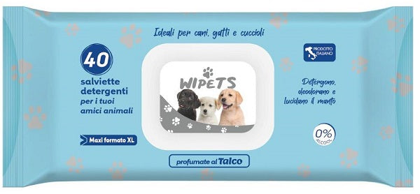 Wipets Salviettine Detergenti Per Animali Talco 40 Pezzi - Lovesano