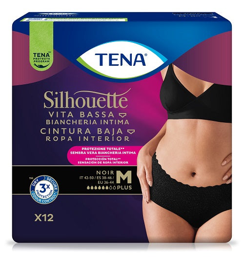 Pannolone A Mutandina Assorbente Tena Silhouette Noir M Vita Bassa 12 Pezzi - Lovesano