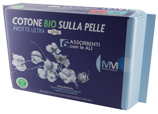 Munus Medical Assorbente Notte Ultra Con Ali Cotone Bio Sulla Pelle 320 Mm 6 Pezzi - Lovesano