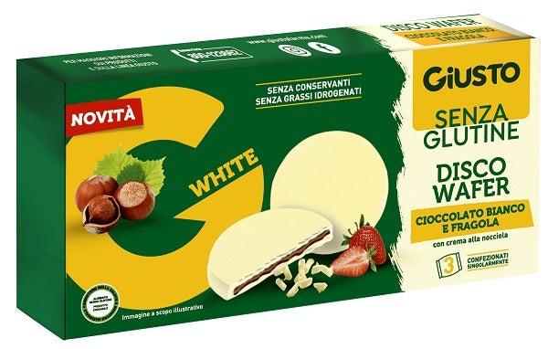 Giusto Senza Glutine Disco Wafer Cioccolato Bianco E Fragola 3 X 24 G - Lovesano