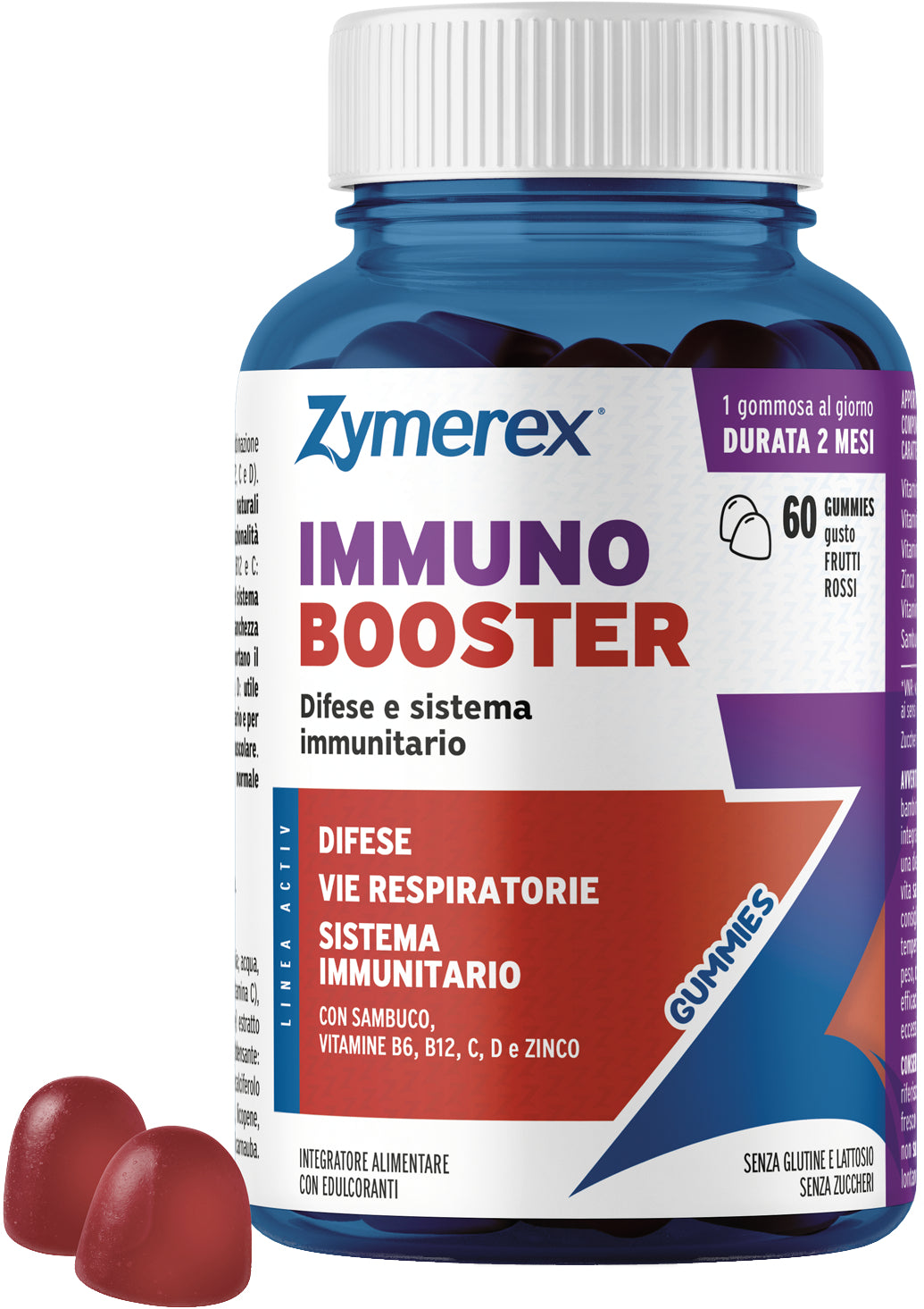 Zymerex Immuno Booster 60 Gummies Gusto Frutti Rossi Senza Zuccheri Con Edulcoranti Senza Glutine Senza Lattosio