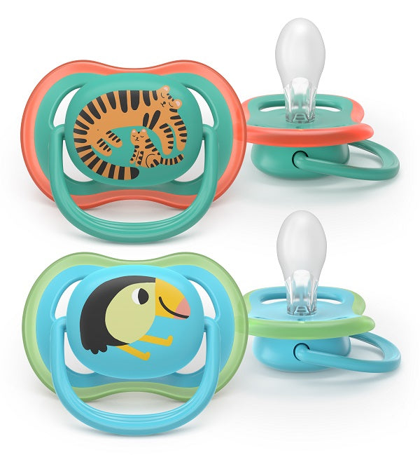 Philips Avent Succhietti Air 6-18m Verde E Azzurro Con Disegni Animali Fori Extra Large 2 Pezzi - Lovesano