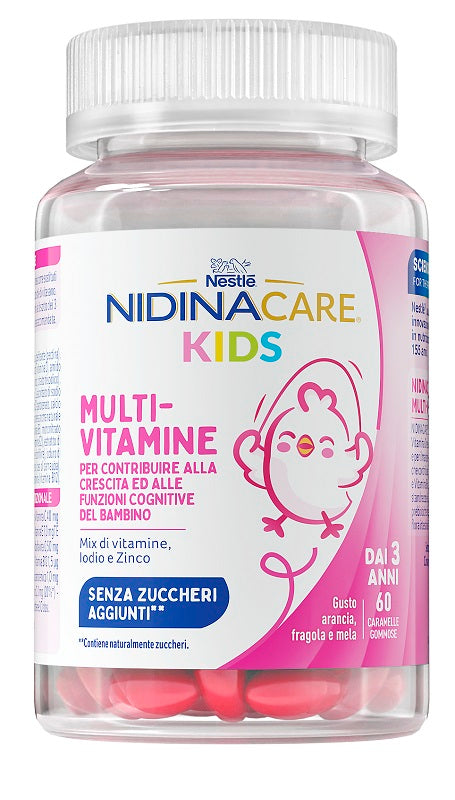 Nidinacare Multivitamine 60 Caramelle Gommose Gusto Arancia Fragola Mela Senza Zuccheri Aggiunti