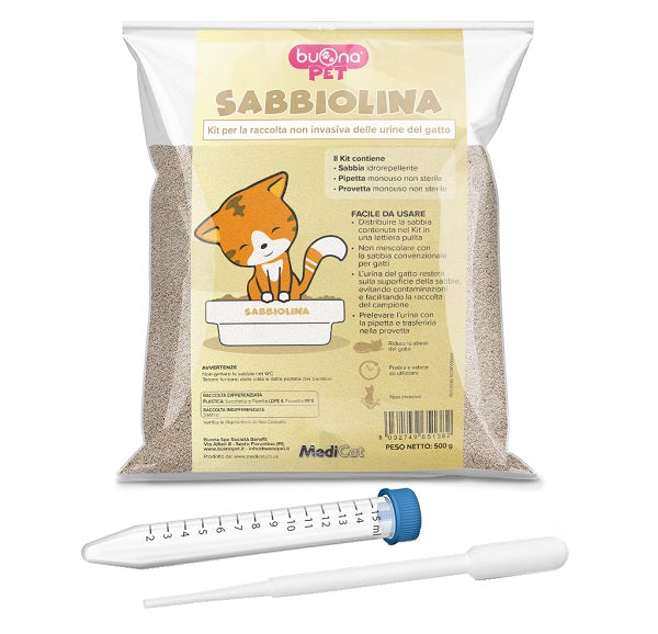 Buonapet Sabbiolina Kit Con Sabbia Idrorepellente 500 G + Pipetta Monouso Non Sterile + Provetta Monouso Non Sterile