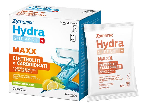 Zymerex Hydrasupport+ Maxx 10 Buste Da 16,5 G Gusto Limone/lime Con Zucchero Ed Edulcorante Senza Glutine Senza Lattosio