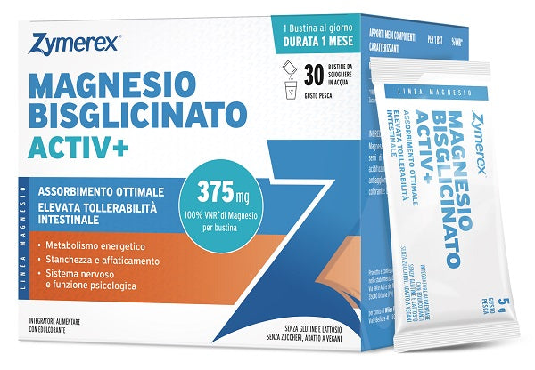 Zymerex Magnesio Bisglicinato 30 Bustine Senza Glutine Senza Lattosio Con Edulcorante