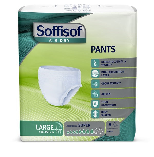 Pannolone Soffisof Air Dry Pants Large 110-150cm Assorbenza Super 8 Pezzi - Lovesano 