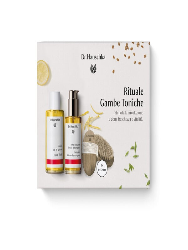 Dr Hauschka Rituale Gambe Toniche 1 Beauty Body Brush + 1 Tonico Gambe 100 Ml + 1 Olio Trattante Limone Lemongrass 75 Ml