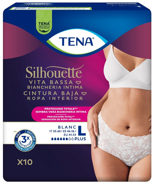 Pannolone A Mutandina Assorbente Tena Silhouette Plus White Large 10 Pezzi - Lovesano 
