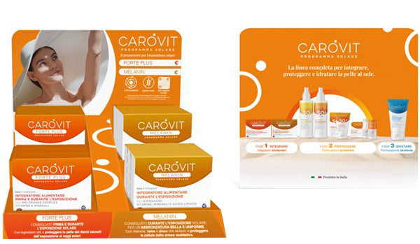 Carovit Expo Da Banco Integratori 6 Pack Carovit Melanin 20 Capsule + 6 Pack Carovit Forte Plus 30 Capsule - Lovesano 