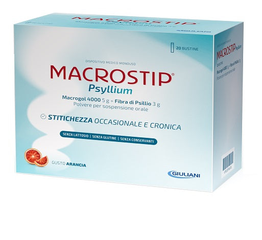 Macrostip Psyllium 14 Bustine Gusto Arancia Senza Glutine Senza Lattosio