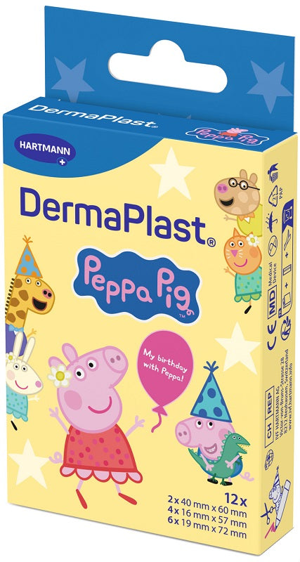 Cerotto Piccole Ferite Dermaplast Peppa Pig 2 Pezzi Da 40x60 Mm + 4 Pezzi Da 16x57 Mm + 6 Pezzi Da 19x72 Mm - Lovesano 