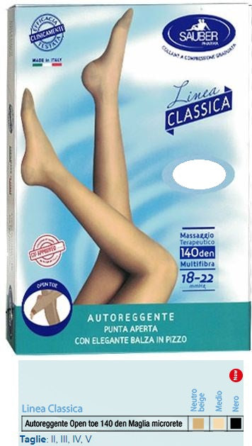 Sauber Autoreggente Open Toe Maglia Microrete 140 Den Colore Neutro Beige Taglia 2 Linea Classica - Lovesano 