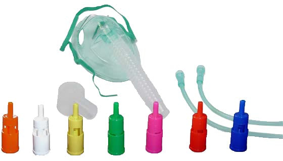 Maschera Morbida A Concentrazione Variabile Con Sistema Venturi Completa Di Kit Con 7 Raccordi Colorati E Tubo Di Collegamento Antischiacciamento Adulti 1 Pezzo - Lovesano 