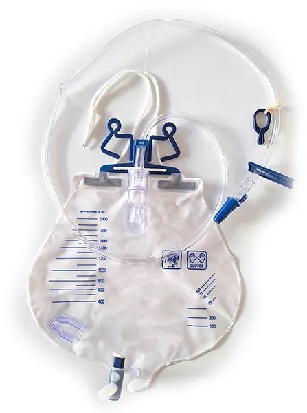 Sacca Drenaggio Urinario A Circuito Chiuso Capacita' 2000ml Con Camera Di Gocciolamento Doppio Filtro Aria Fascetta Con Per Fissaggio Al Letto Strigitubo E Fermatubo Al Lenzuolo - Lovesano 