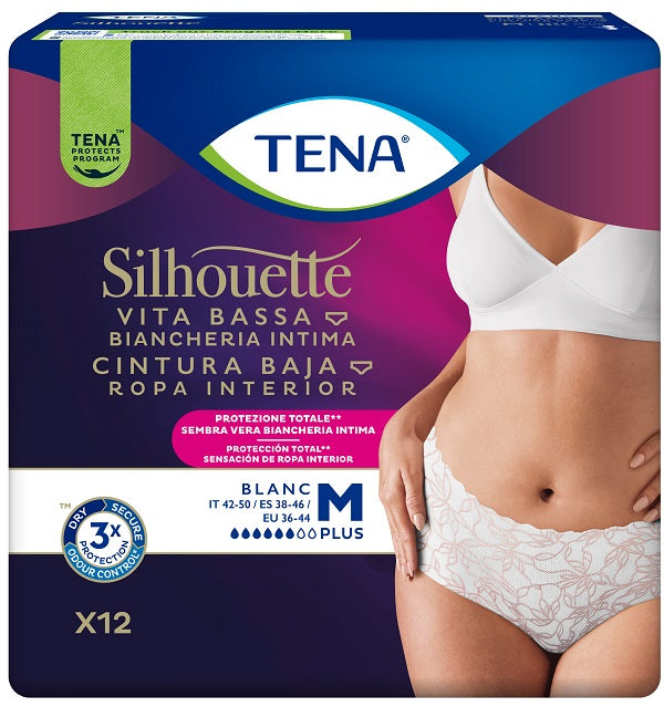 Pannolone A Mutandina Assorbente Tena Silhouette Plus White Medium 12 Pezzi - Lovesano 