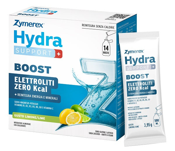 Zymerex Hydrasupport+ Boost 14 Buste Da 3,95 G Gusto Limone/lime Con Edulcoranti Senza Zuccheri Senza Glutine Senza Lattosio