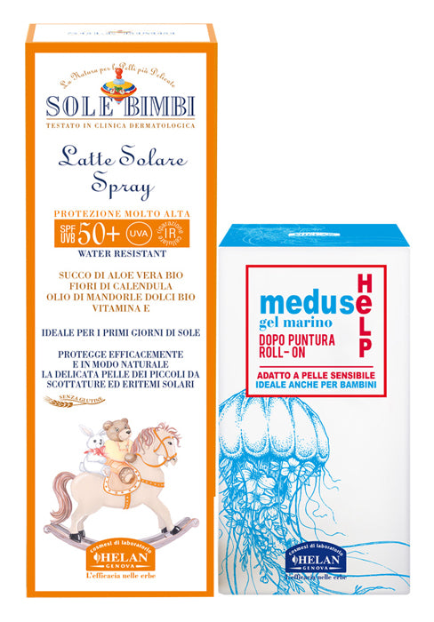 Sole Bimbi Latte Solare Spray Spf50+ 100 Ml + Meduse Help Gel Marino Dopo Puntura Roll On 25 Ml - Lovesano 