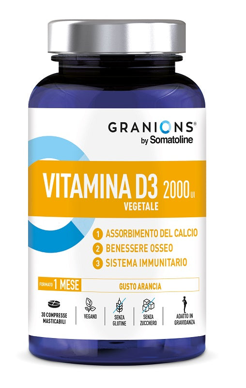 Granions By Somatoline Vitamina D3 Vegetale 2000 Ui 30 Compresse Masticabili Gusto Arancia Senza Glutine Con Edulcorante - Lovesano 