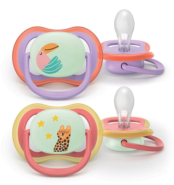 Philips Avent Succhietti Air Notte +18m Con Animali Leopardo Pappagallo 2 Pezzi