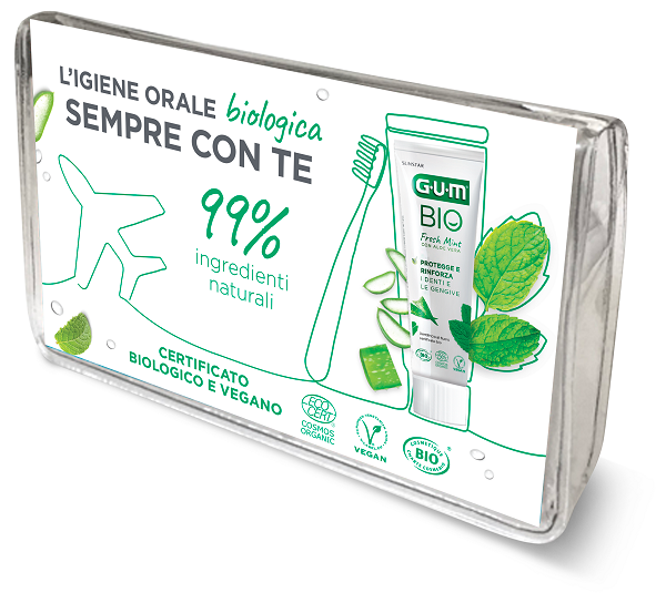 Gum Travel Kit Bio 1 Spazzolino + 1 Dentifricio +  1 Scovolino Interdentale - Lovesano 