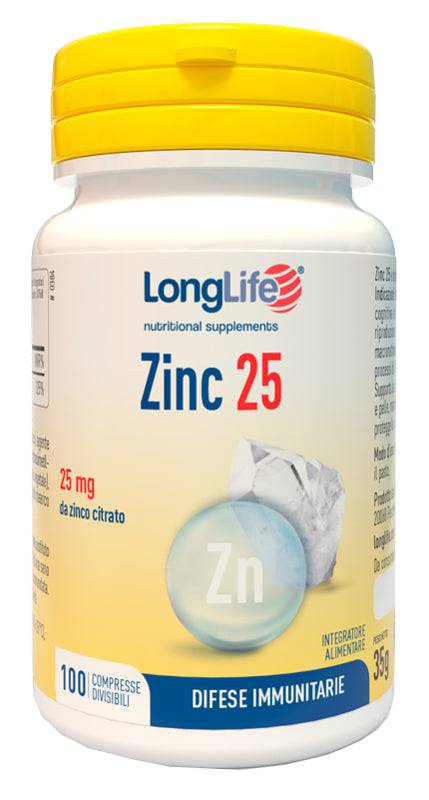 LONGLIFE ZINC 25MG 100CPR - Lovesano 