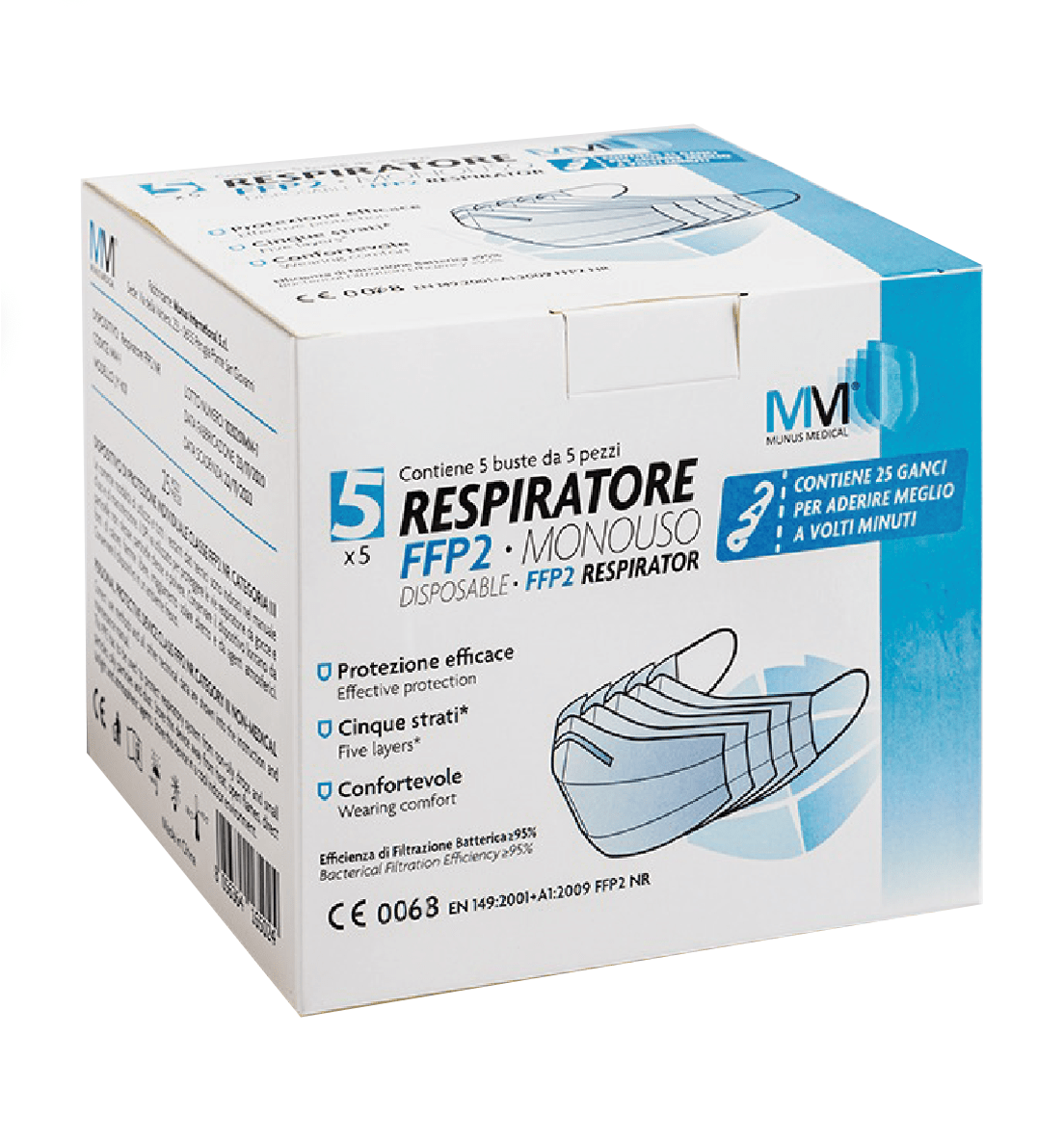 MUNUSMED Respiratore FFP2+Ganci 5x5pz - Lovesano 